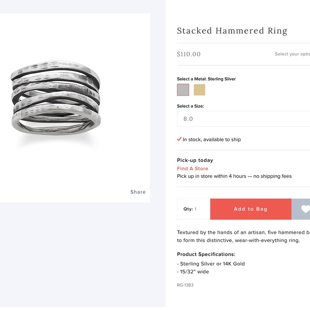 James Avery Sterling Silver Stacked Hammered Ring.